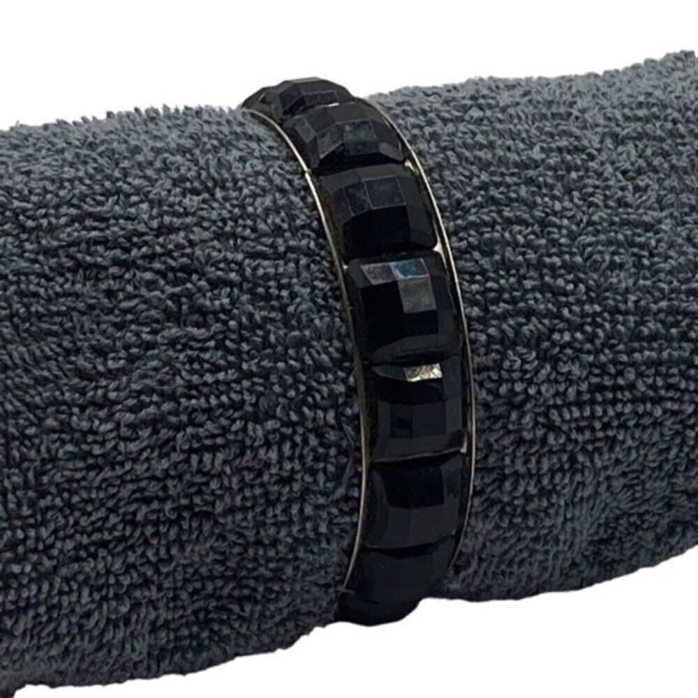 Vintage Black Glass and Silver Bangle Bracelet - Picture 3 of 4